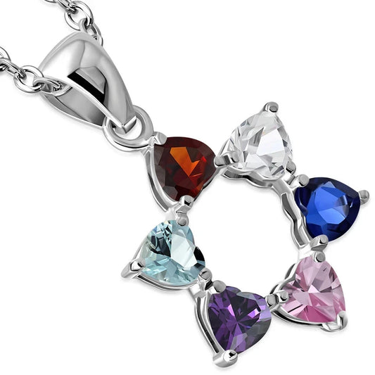 Womens Girls 925 Sterling Silver Heart Shapes Star of David Pendant Necklace