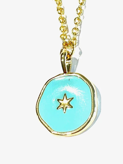 Stunning Santorini Turquoise Enamel Star Gold Necklace
