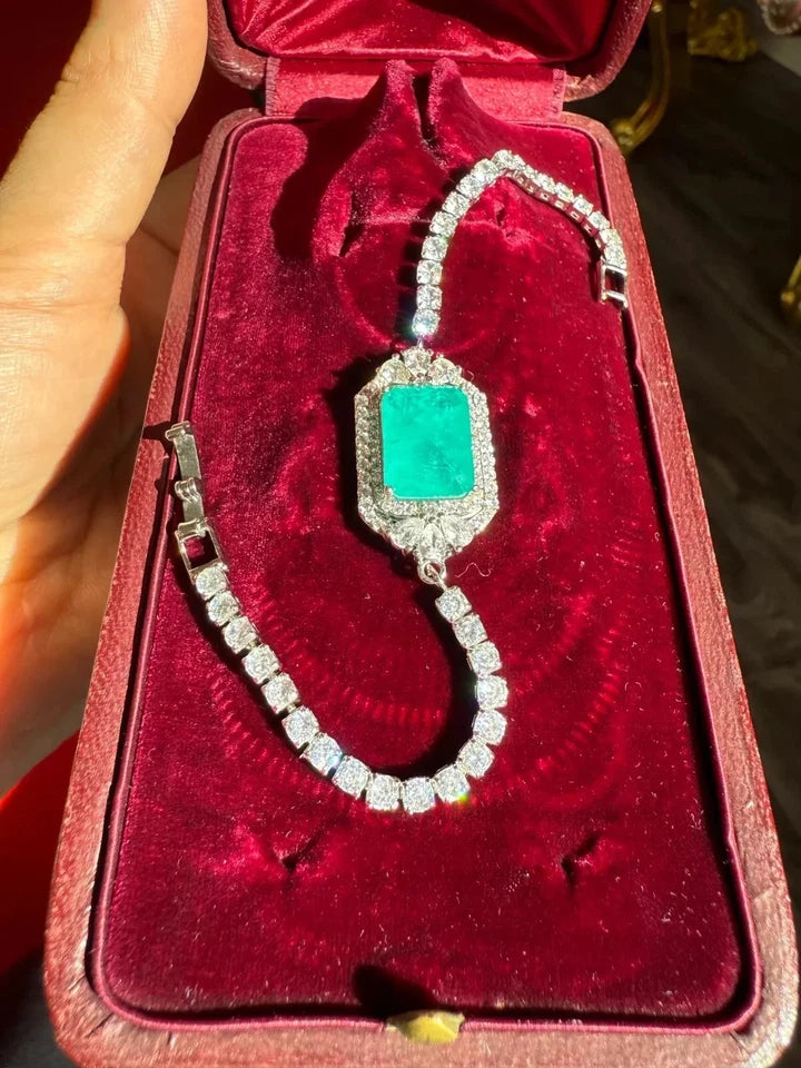 Glowing Natural Blue Emerald Bracelet Bangle, Awe Mesmerizing Piece