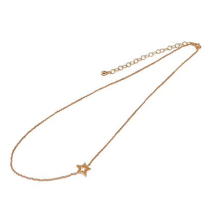 Polished Open Star Sideways Chain Necklace in Gold Plated Sterling Silver