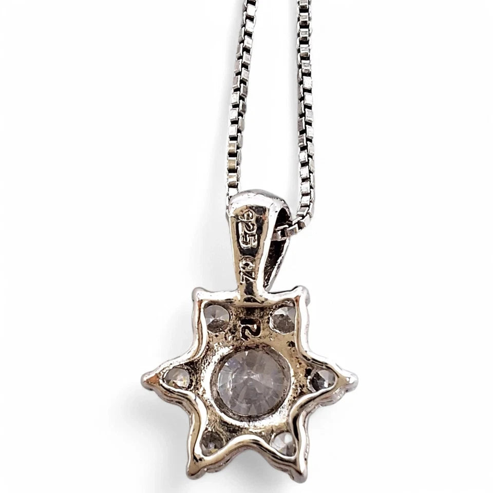 Italy 925 Sterling Silver CZ Pendant Necklace Floral Star Box Chain 18" VIDEO!