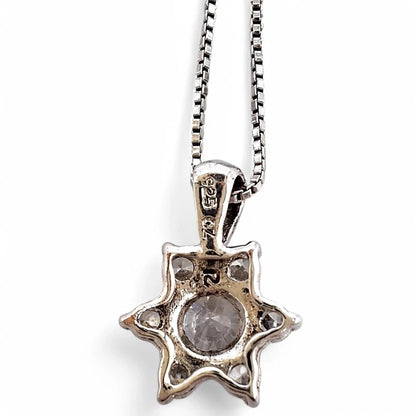Italy 925 Sterling Silver CZ Pendant Necklace Floral Star Box Chain 18" VIDEO!