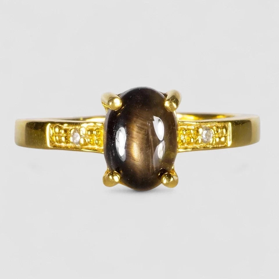 Classically Black Star Sapphire 1.56Ct 925 Sterling Silver 24K Gold Plated Rings