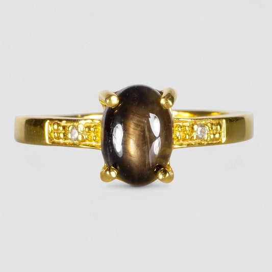 Classically Black Star Sapphire 1.56Ct 925 Sterling Silver 24K Gold Plated Rings