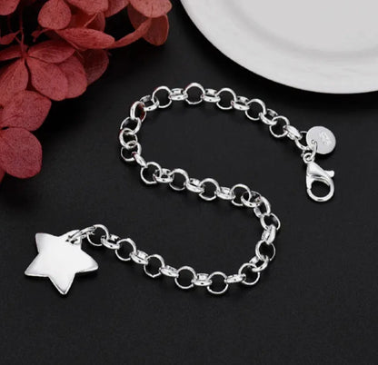 925 Sterling Silver Star Bracelet, Charm Bracelet, Gift Bag Included