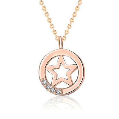 Casual Hollow Star CZ 925 Sterling Silver Necklace,Rose Gold,Pendant,Jewelry