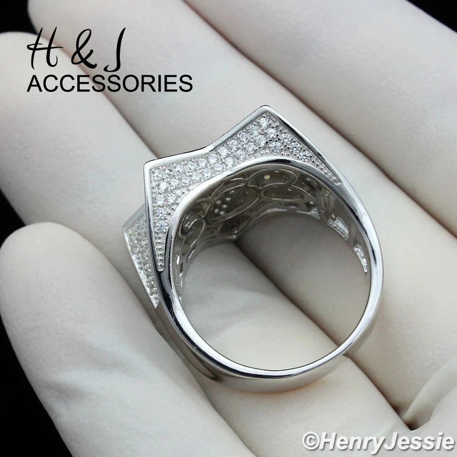 MEN SOLID 925 STERLING SILVER ICY BLING CZ 3D STAR SHAPE RING*ASR107