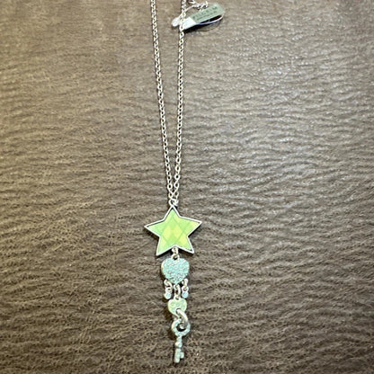 PILGRIM Swarovski Crystal Sterling Silver Plated Enameled Green Star Necklace