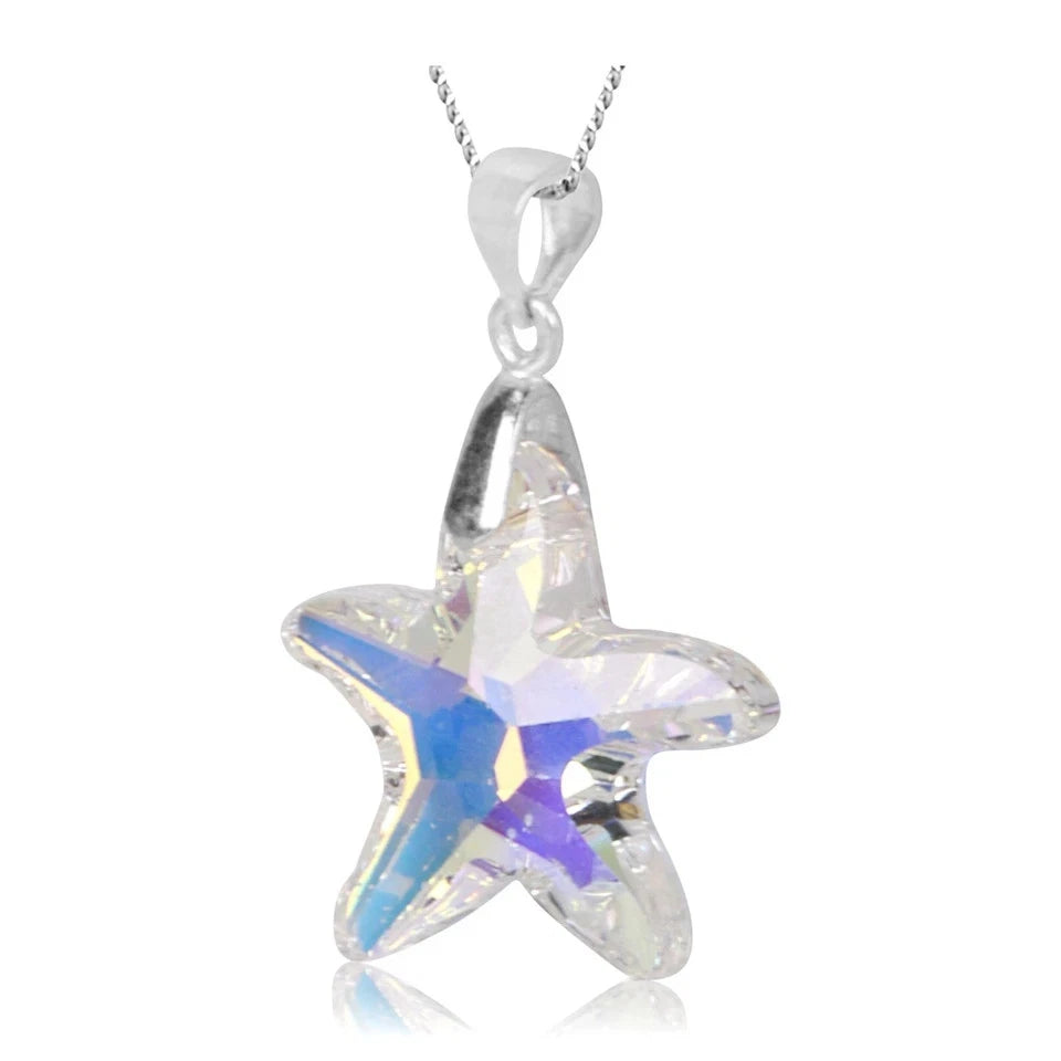 925 Sterling Silver STAR Pendant Necklace SWAROVSKI Elements Aurora Borealis