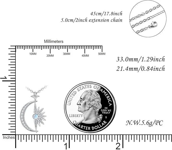 Crescent Moon Sun Star Pendant Necklace 925 Sterling Silver Jewelry NWOB