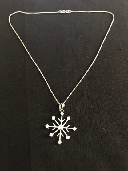 925 sterling silver necklace Snowflake with CZ stones 16” long