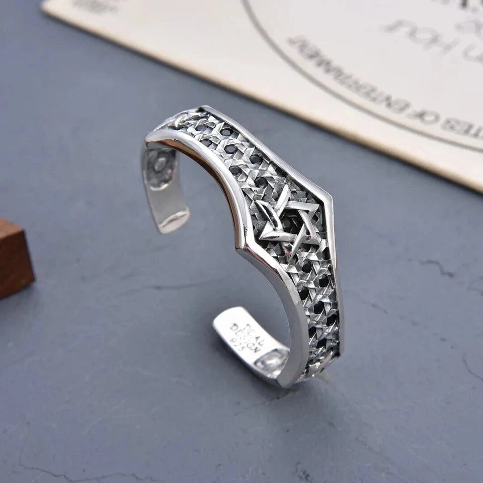 Star of David .925 Sterling Silver Judaic Cuff Bracelet Jewelry