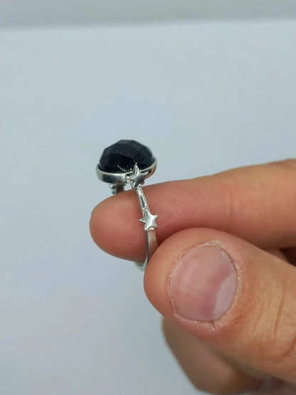 Sterling Silver 925 Ring Spakling Blue Stone Stars Jewelry Women Size 57 US 8