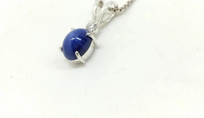 Natural Oval Cut 6 Rays Star Blue Sapphire Gemstone 925 Sterling Silver Necklace