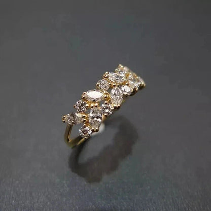 Marquise & Round Diamond Engagement Band Ring 14K Yellow Gold FN Wedding Gift