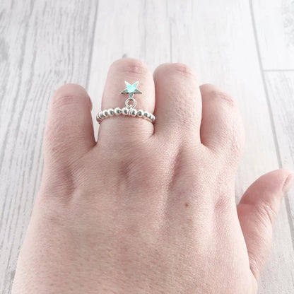 Silver Ball Beaded Stretch Ring Dangle Star Charm Toe Thumb Elastic Bijoux