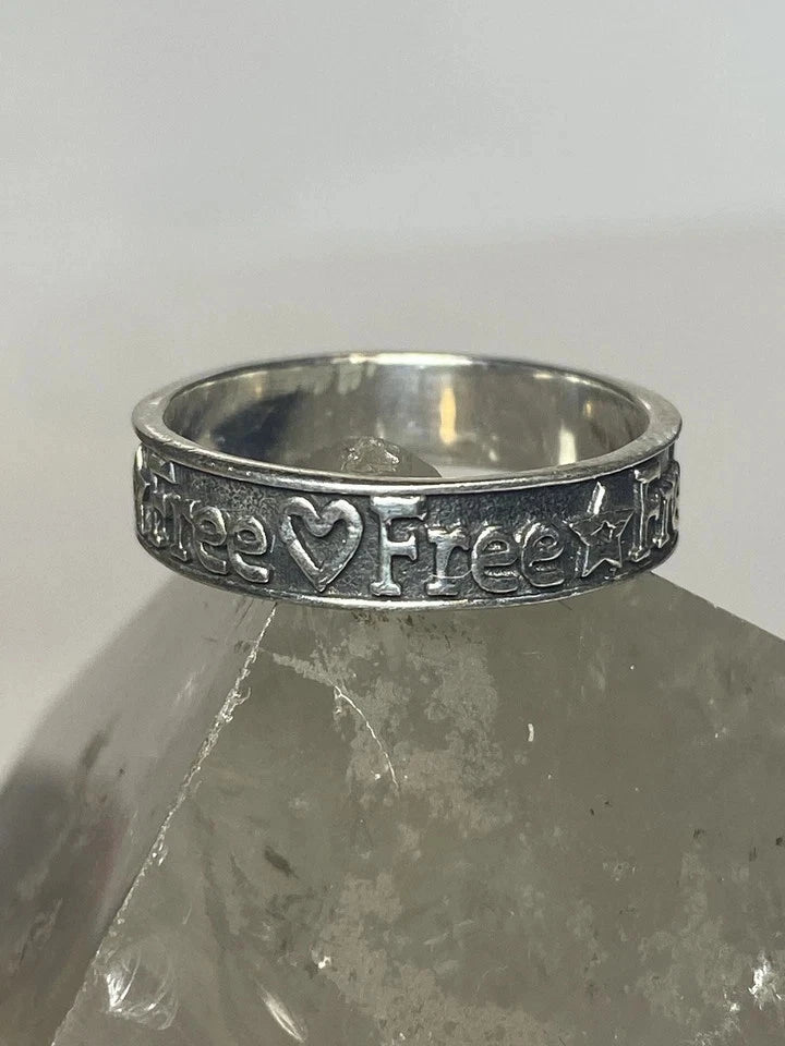 Free ring Stars Heart band with words sterling silver women girls