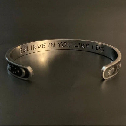 Stainless Steel Celestial Design Sun & Moon Adjustable Cuff Bracelet For Her