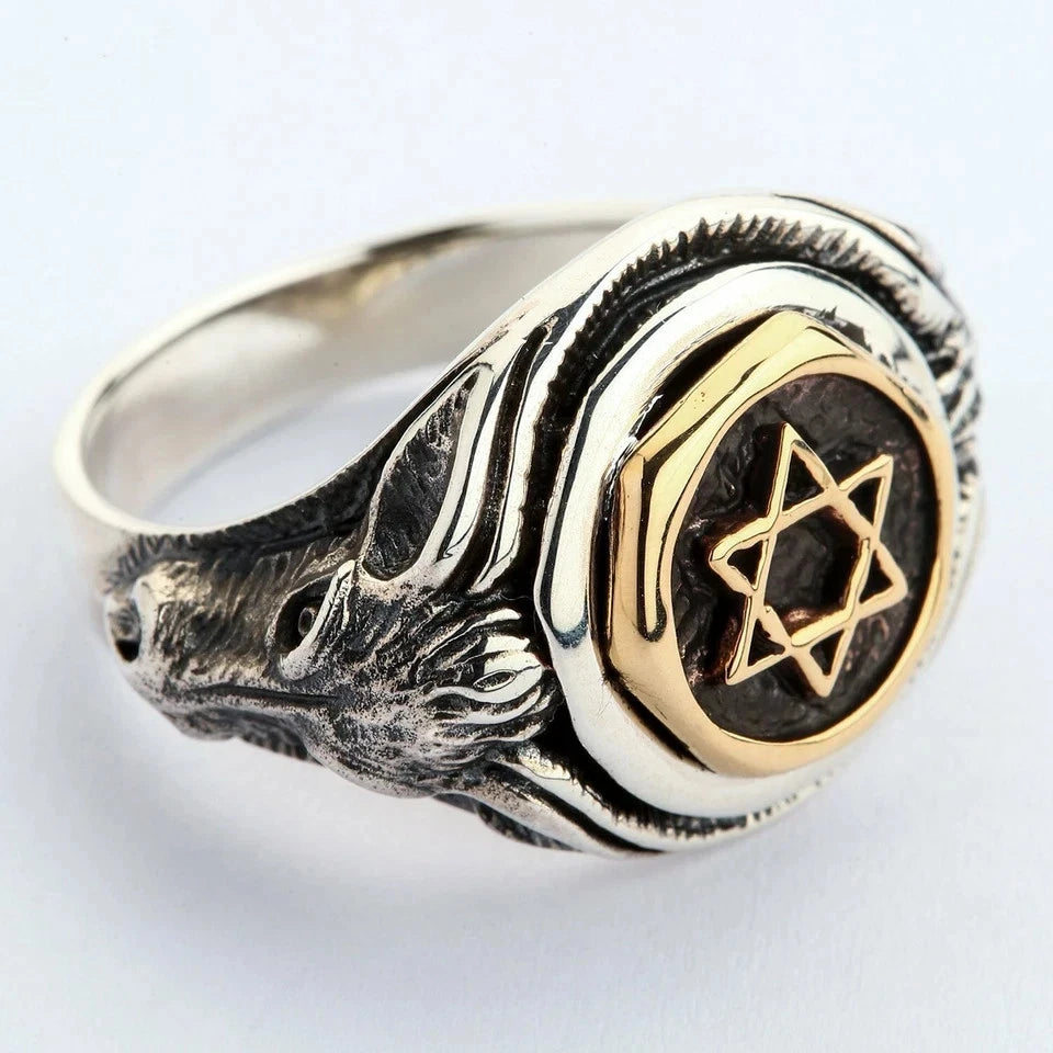 STAR 925 STERLING SILVER BAND RING NEW MEN'S ROCKER DESIGNER BIKER