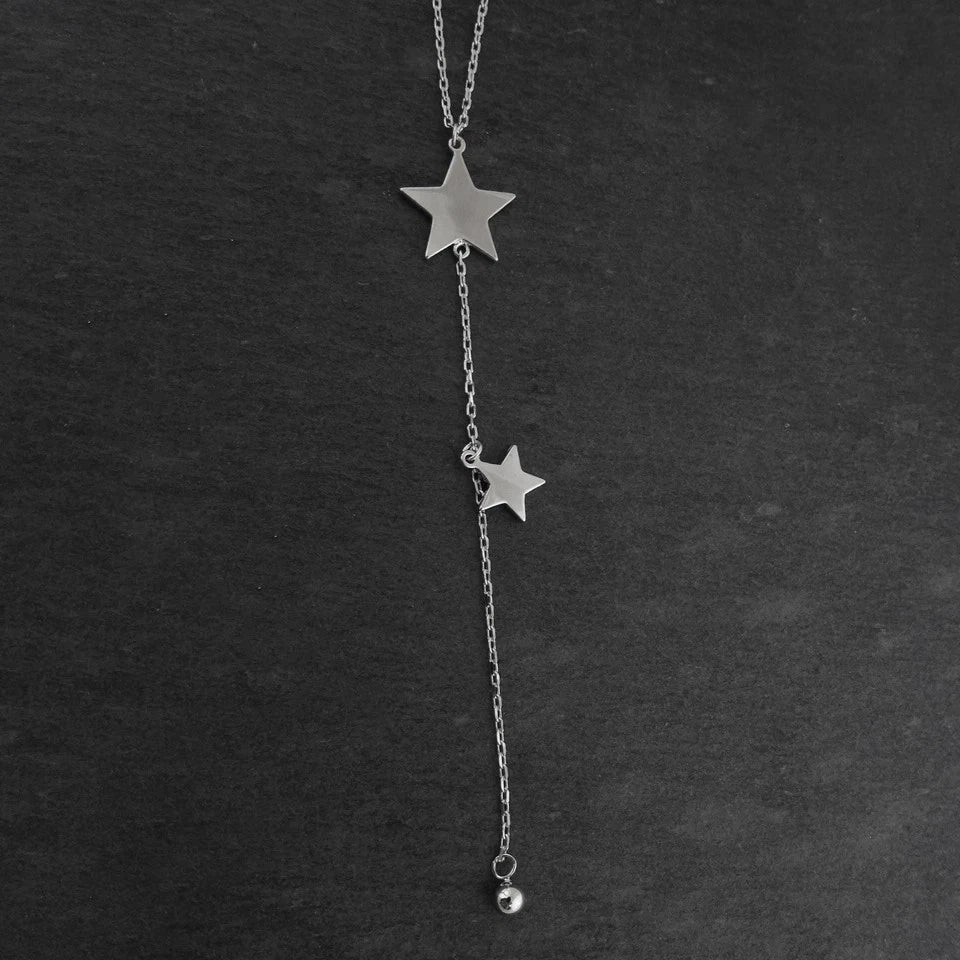 Stars Y Necklace - 925 Sterling Silver - Lariat Star Dangle Celestial Gift