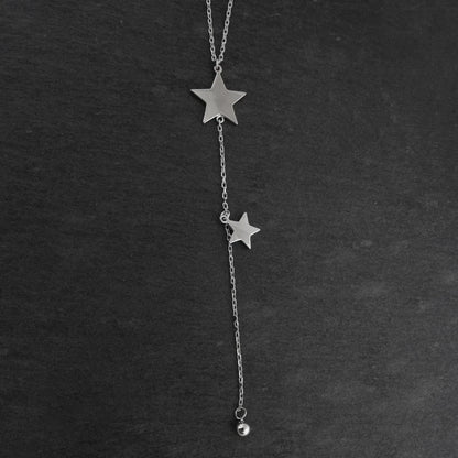 Stars Y Necklace - 925 Sterling Silver - Lariat Star Dangle Celestial Gift