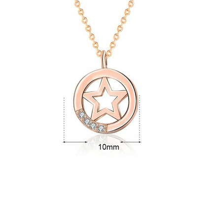 Casual Hollow Star CZ 925 Sterling Silver Necklace,Rose Gold,Pendant,Jewelry