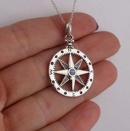 North Star Compass Necklace - 925 Sterling Silver - Pendant Graduation Gift