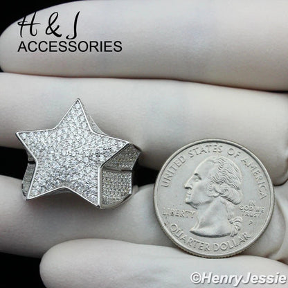 MEN SOLID 925 STERLING SILVER ICY BLING CZ 3D STAR SHAPE RING*ASR107