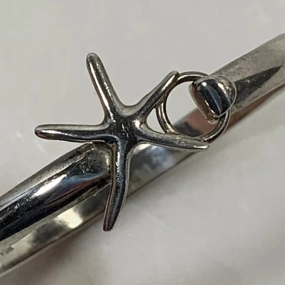 Handcrafted Sterling Silver 925 Bangle Bracelet Starfish Hook