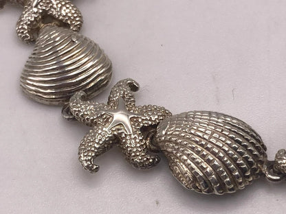 Sterling Silver Textured Seashell Starfish Sea Star Beach Shells Bracelet 7.5"