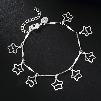 New 8 Inches 925 Sterling Silver Star Bracelet For Women Fashion Wedding Jewelry