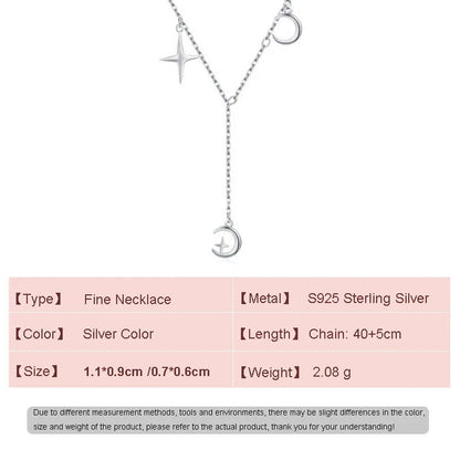Radiant Stars and Moon S925 Sterling Silver Necklace Clavicular Chain For Women