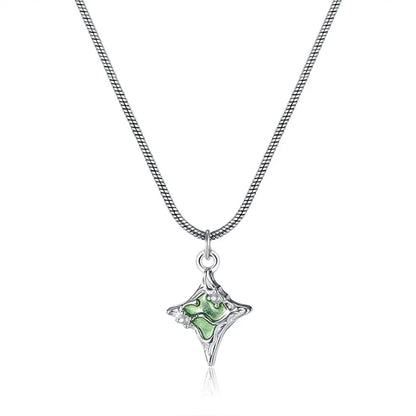 Four Pointed Star Pendant Necklace Stainless Steel Jewelry for Women Girls