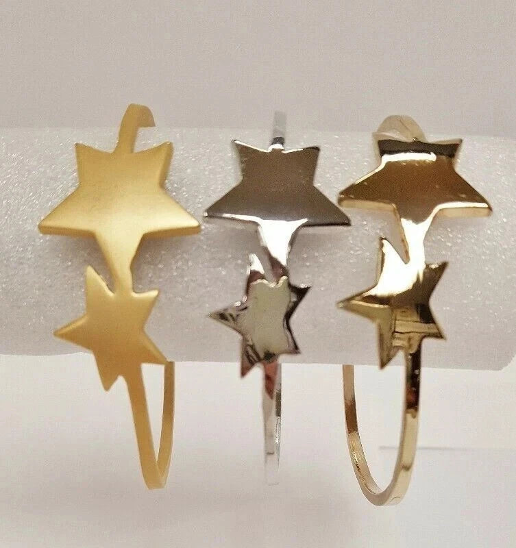 DUAL STAR SHINY GOLD, BRUSHED GOLD & SILVER 3 BANGLE BRACELET MATCHING SET V202