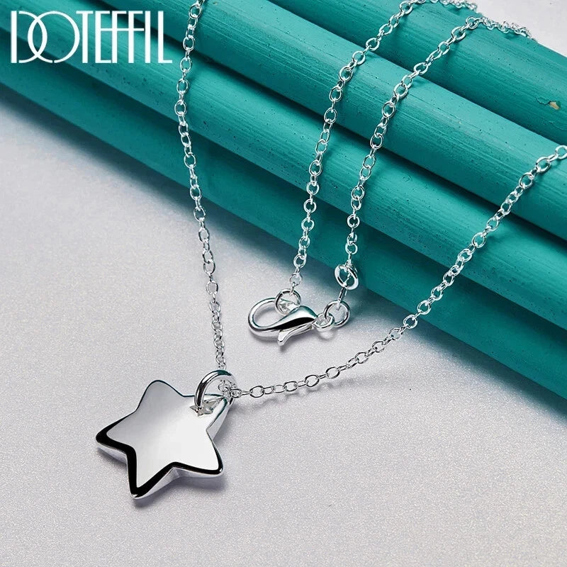 DOTEFFIL Genuine 925 Sterling Silver Star Pendant Necklace Charm Fashion Jewelry