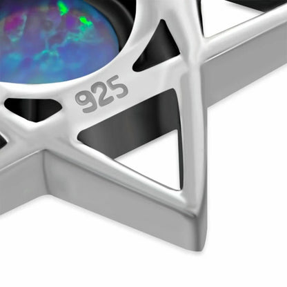 Blue Simulated Opal 925 Sterling Silver Star of David Pendant Necklace