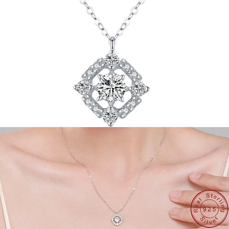 AAA CZ Square Stars S925 Sterling Silver Necklace Clavicular Chain For Women