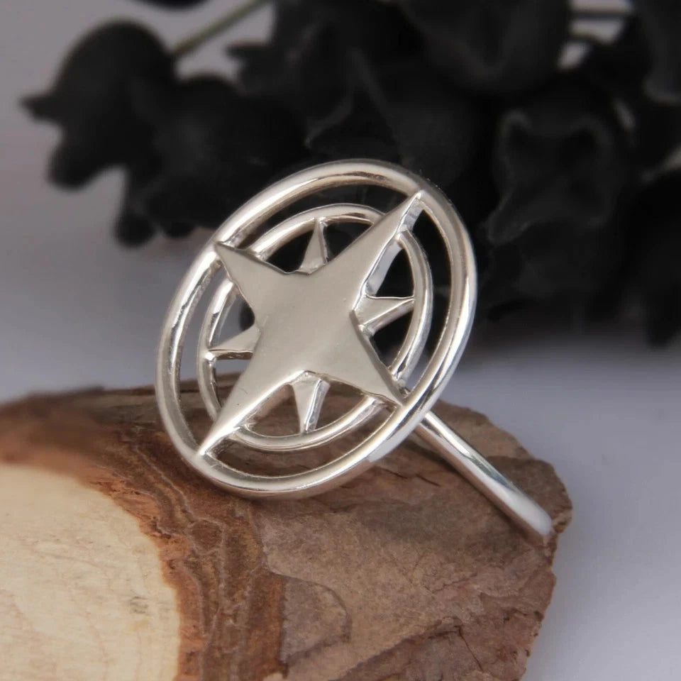 Star Signet Handmade Ring 925 Sterling Silver Unisex Lucky Compass Rings