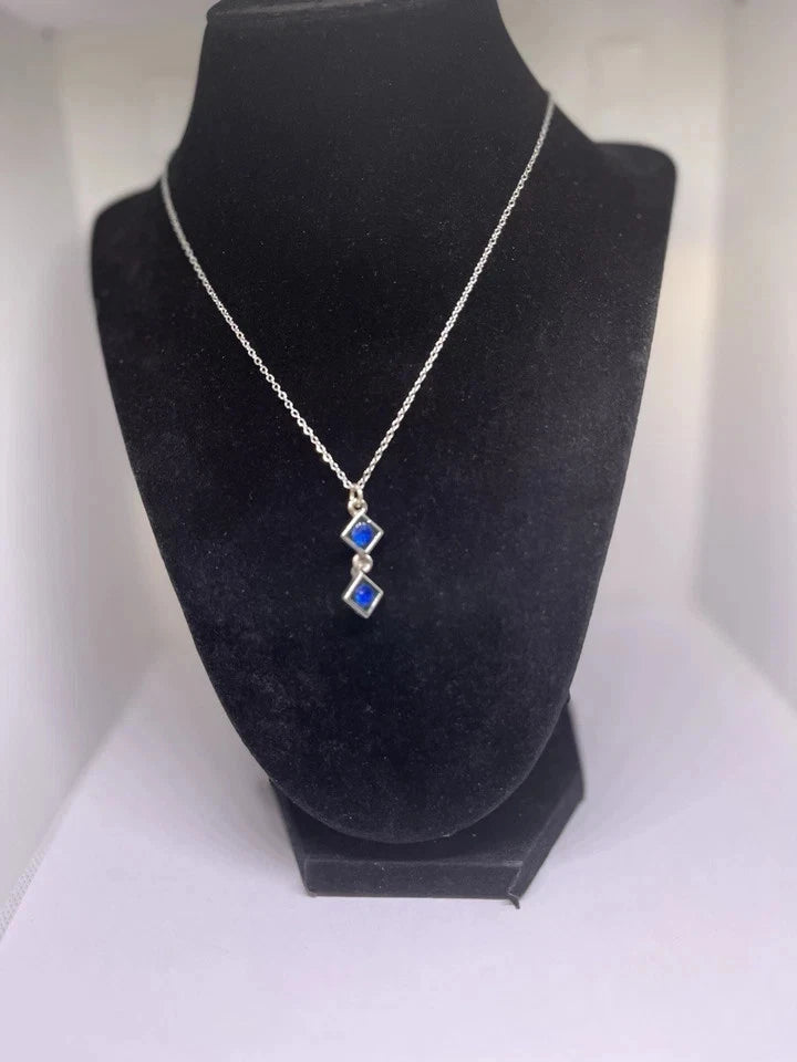 necklace royal blue stones silver tone 18" chain vguc