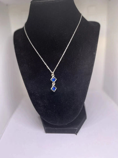 necklace royal blue stones silver tone 18" chain vguc