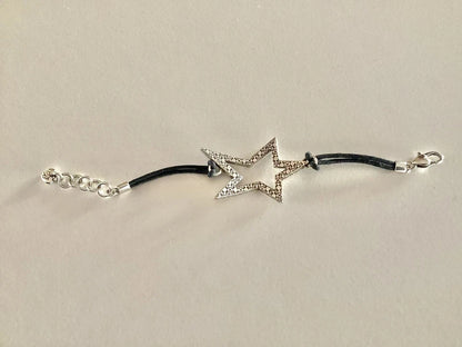 Brighton Starry Night Uber Star Bracelet Clear Crystals Black Cord Silver