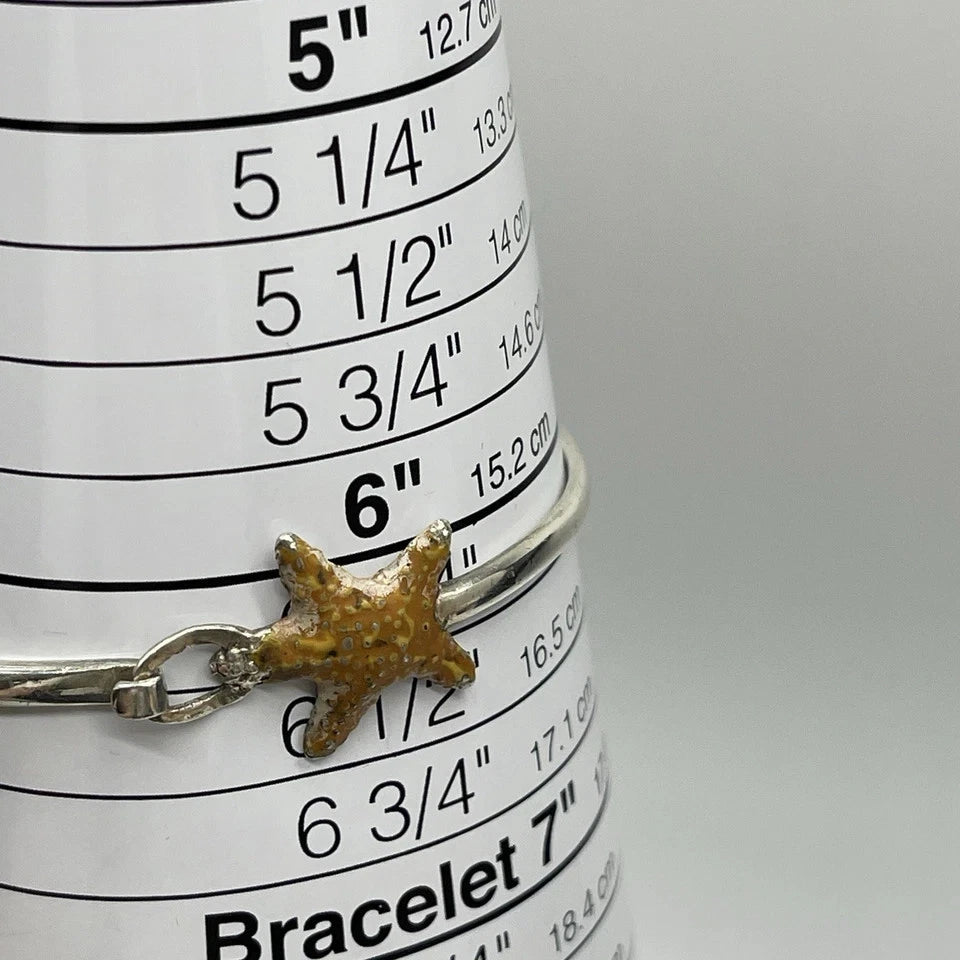 Sterling Silver 925 Orange Enamel Starfish Hook Bracelet 6.25" Beach Vacation