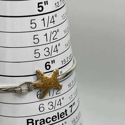 Sterling Silver 925 Orange Enamel Starfish Hook Bracelet 6.25" Beach Vacation