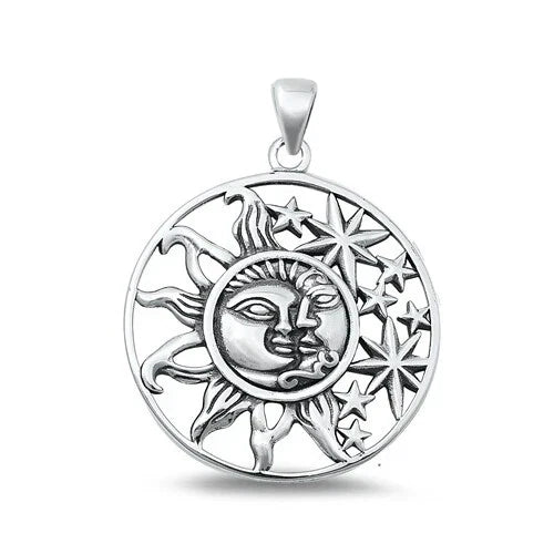 Sterling Silver 925 "MOON AND STAR" PENDANT 29.5MM WITH SNAKE CHAIN NECKLACE 18"