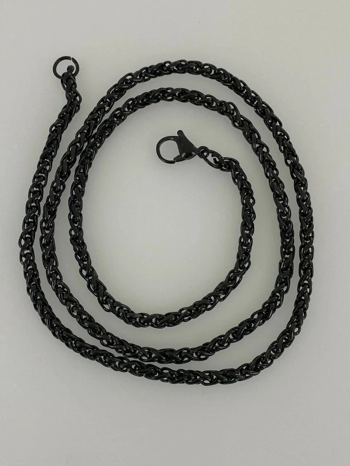 GUNMTAL COLOR FAMOUS STARS & STRAPS CZ PENDANT + 18" STAINLESS STEEL NECKLACE