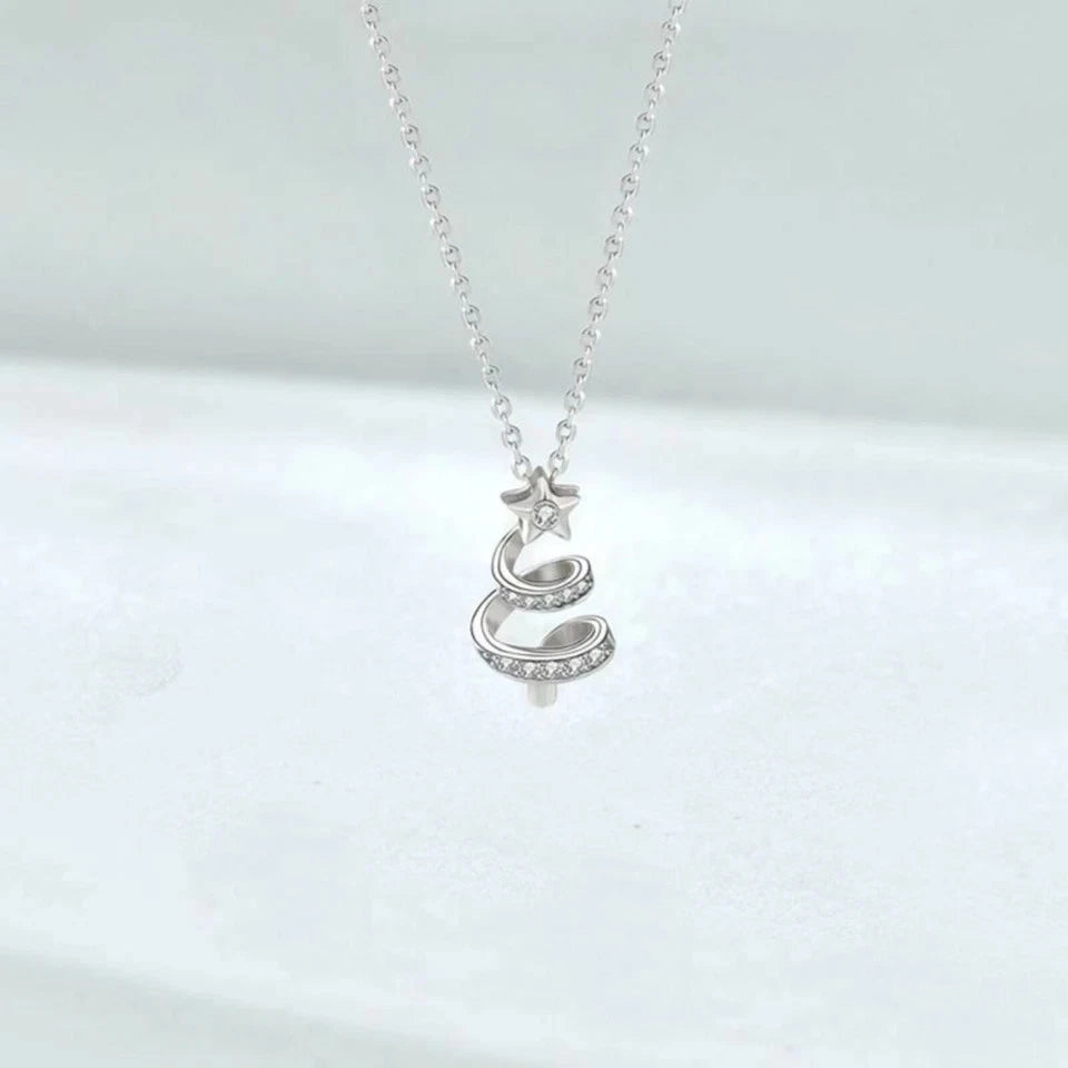 Holiday Christmas Tree Star 925 Sterling Silver Necklace Women Jewelry Pendant
