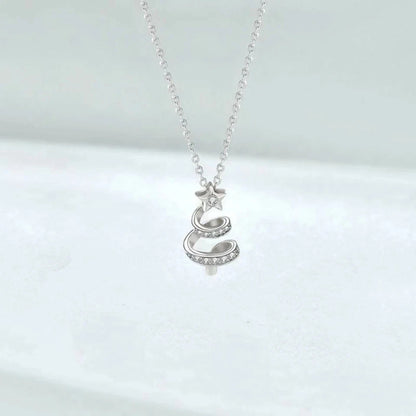 Holiday Christmas Tree Star 925 Sterling Silver Necklace Women Jewelry Pendant