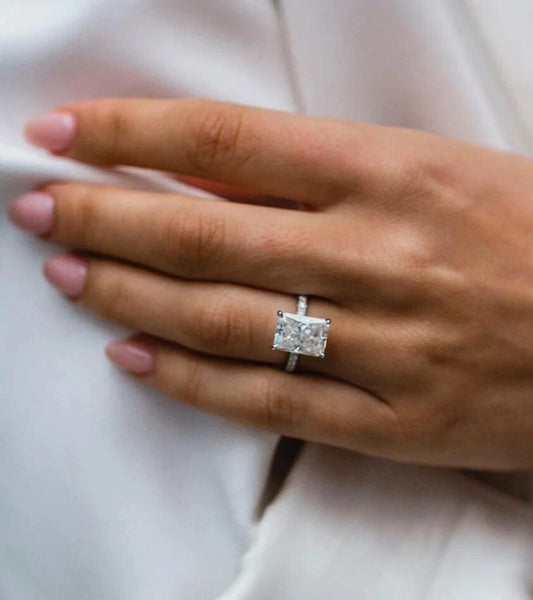 Radiant Diamond Halo Engagement Ring 14K White Gold FN Eternity Wedding Ring