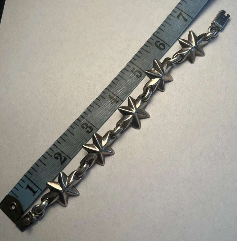 925 Sterling Silver Star Chain Bracelet 8” Mexico Made 47g
