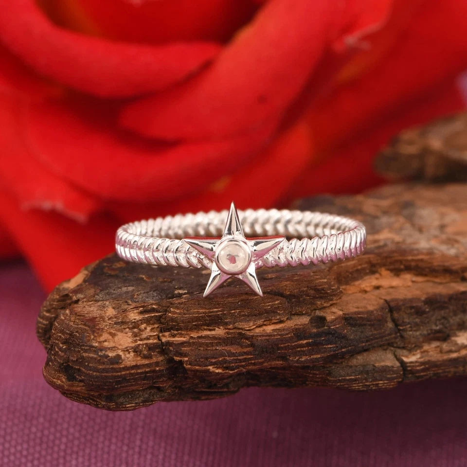 Sterling Silver Star Shape Ring Handmade Twisted Double Band Ring For Engagement